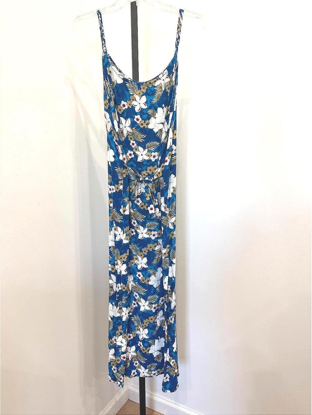 Sun Island Large Blue Floral Spaghetti Strap Maxi Dress Hawaiian Spring Summer